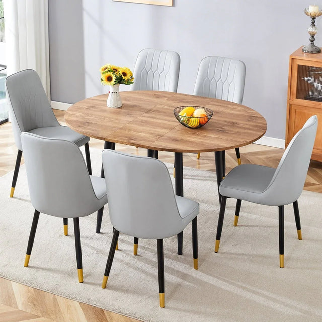 Extendable Round MDF Dining Table With Six PU Chairs - Omega Lifestyles