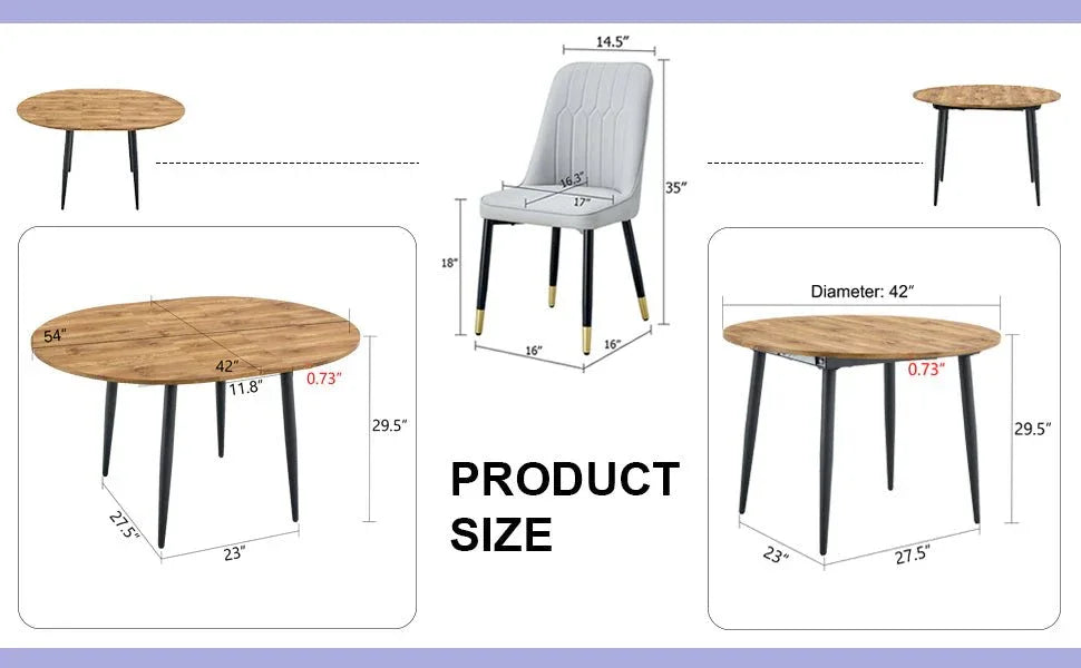 Extendable Round MDF Dining Table With Six PU Chairs - Omega Lifestyles