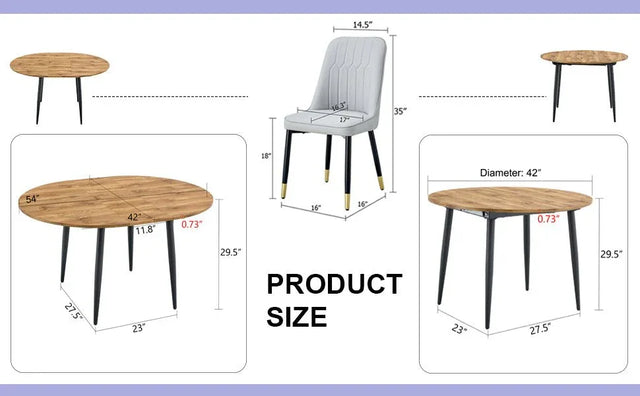 Extendable Round MDF Dining Table With Six PU Chairs - Omega Lifestyles