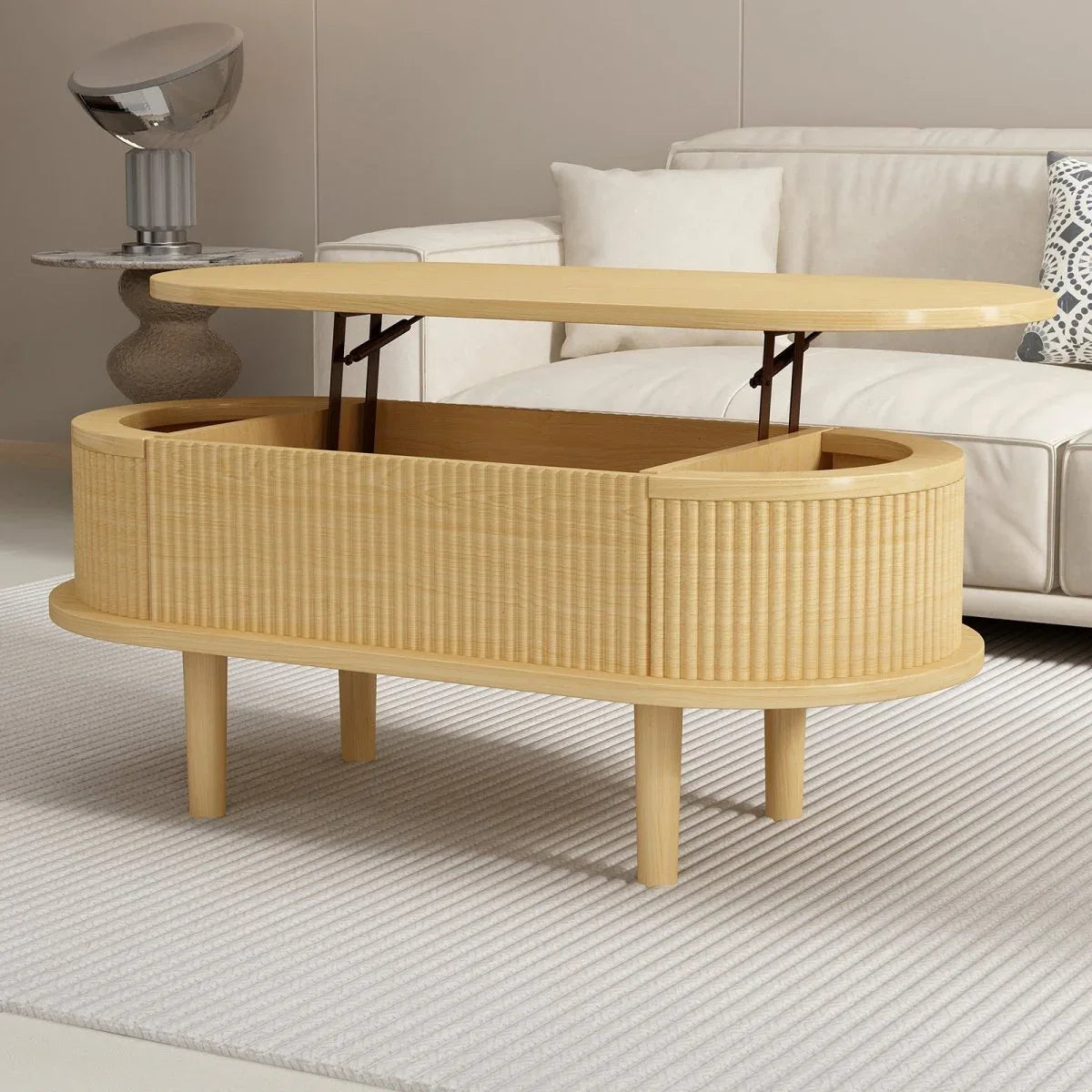 Fluted Lift Top Modern Wooden Coffee Table With Storage - Omega Lifestyles