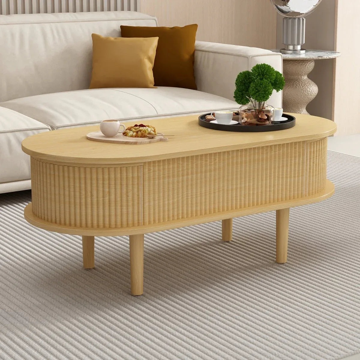 Fluted Lift Top Modern Wooden Coffee Table With Storage - Omega Lifestyles