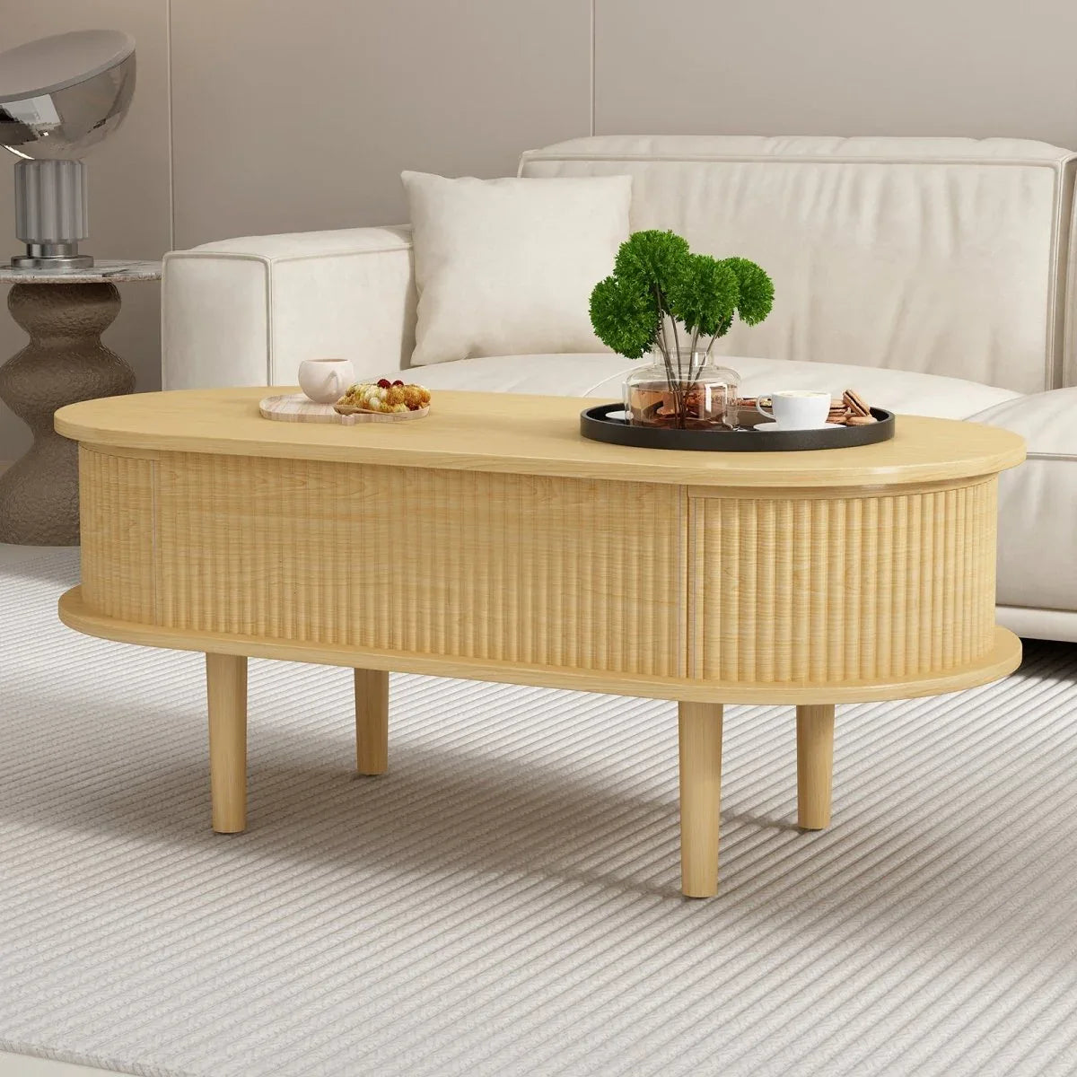 Fluted Lift Top Modern Wooden Coffee Table With Storage - Omega Lifestyles