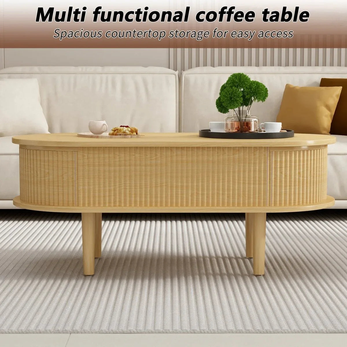 Fluted Lift Top Modern Wooden Coffee Table With Storage - Omega Lifestyles