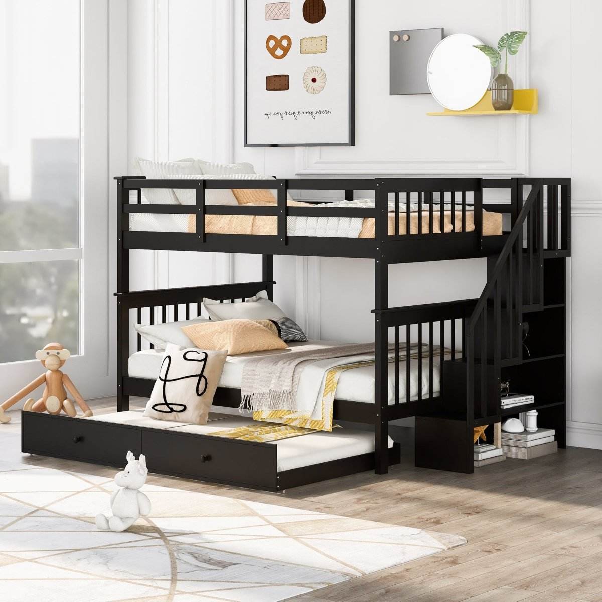 Full Over Full Stairway Bunk Bed With Twin Trundle - Sleep Galleria