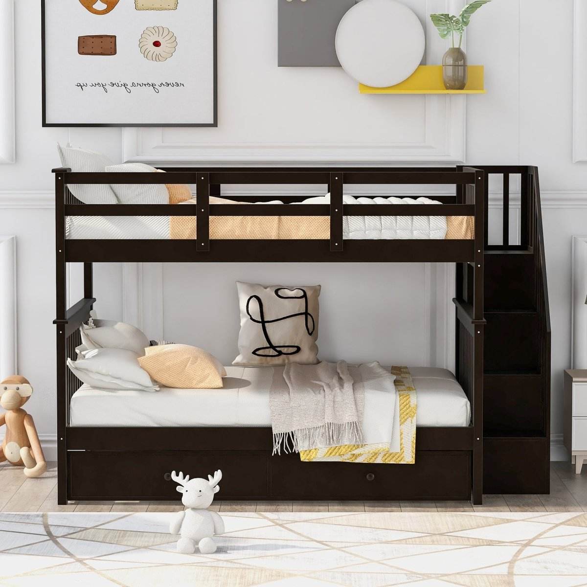 Full Over Full Stairway Bunk Bed With Twin Trundle - Sleep Galleria