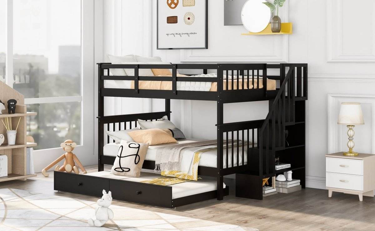 Full Over Full Stairway Bunk Bed With Twin Trundle - Sleep Galleria