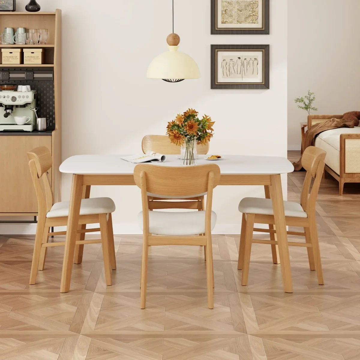 Mid-Century Modern Solid Wood 5-Piece Dining Set - Omega Lifestyles