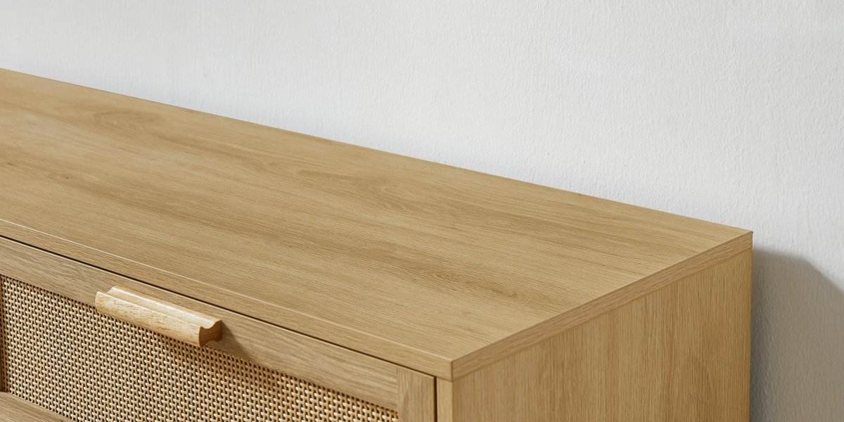 Natural Particleboard Cabinet With Rattan Drawers - Sleep Galleria