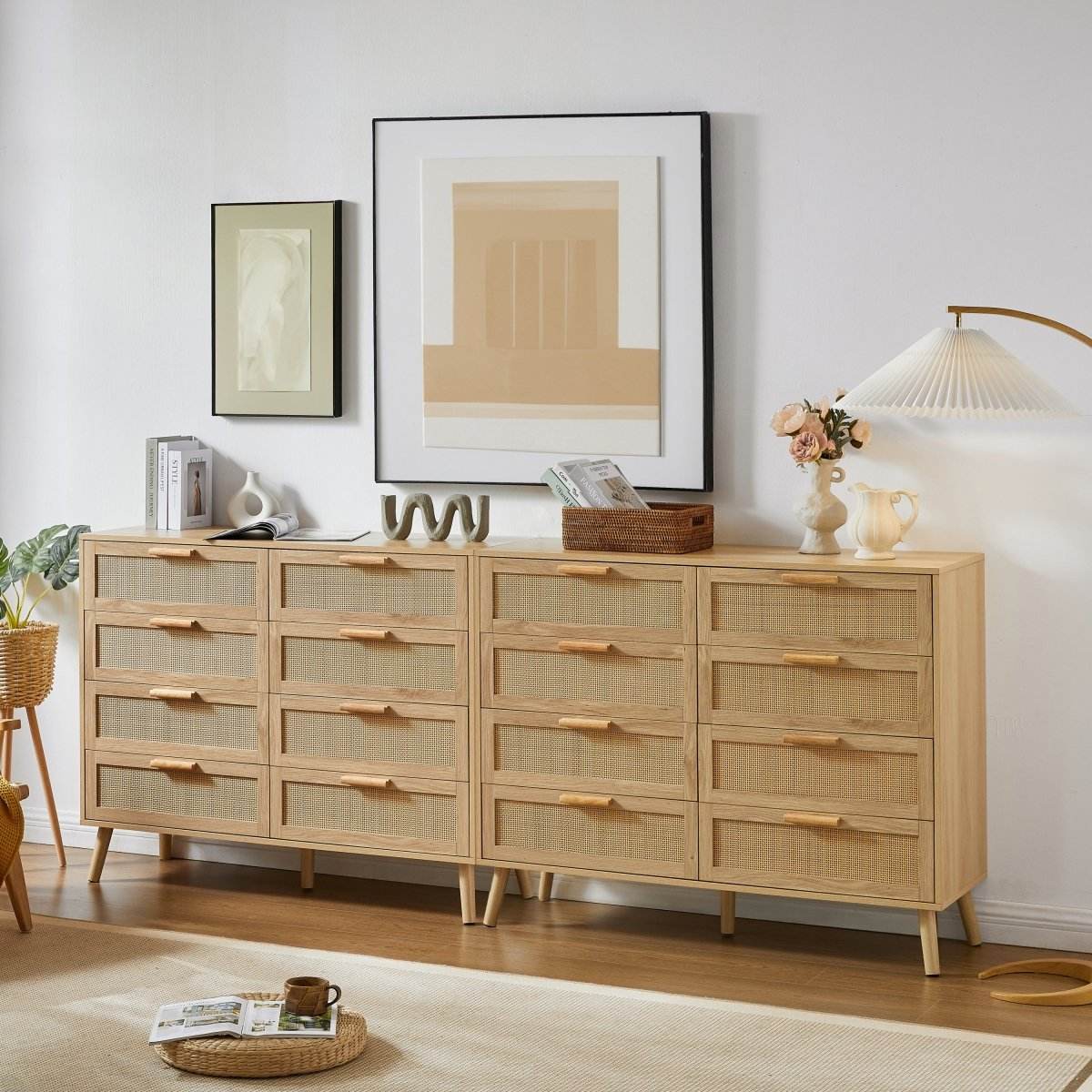 Natural Particleboard Cabinet With Rattan Drawers - Sleep Galleria