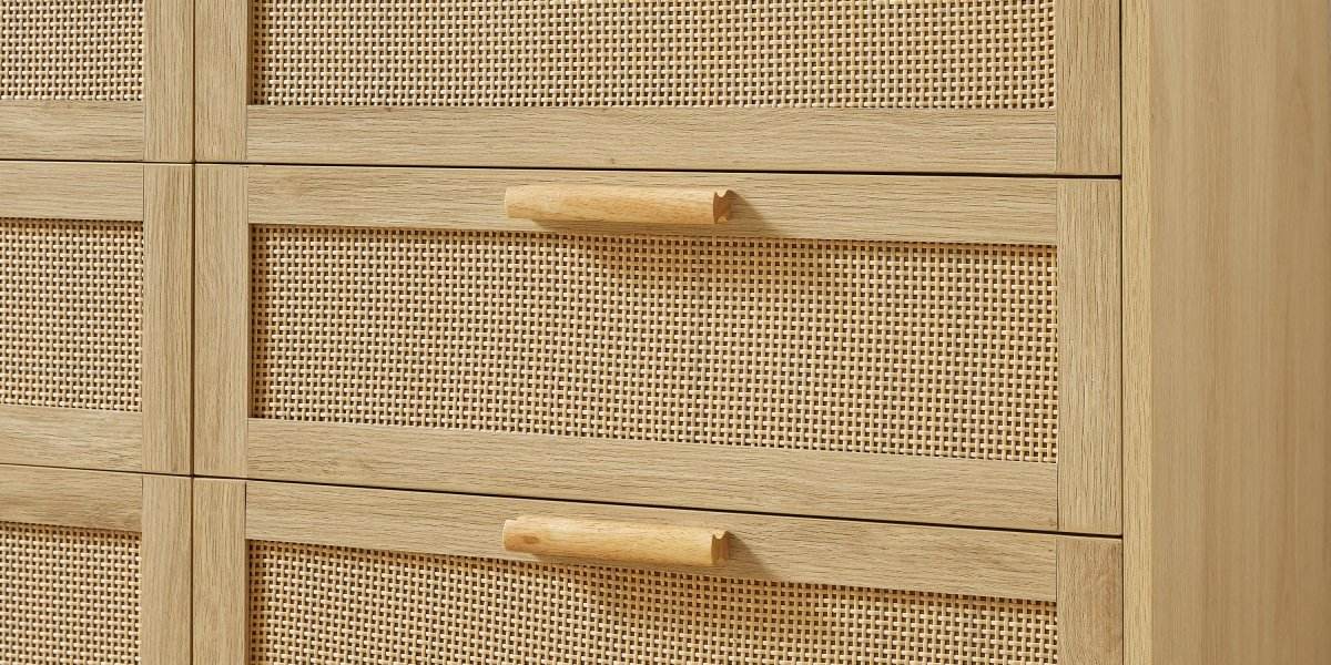 Natural Particleboard Cabinet With Rattan Drawers - Sleep Galleria