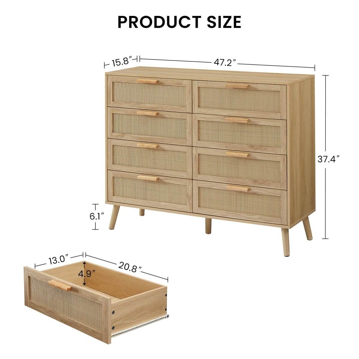 Natural Particleboard Cabinet With Rattan Drawers - Sleep Galleria