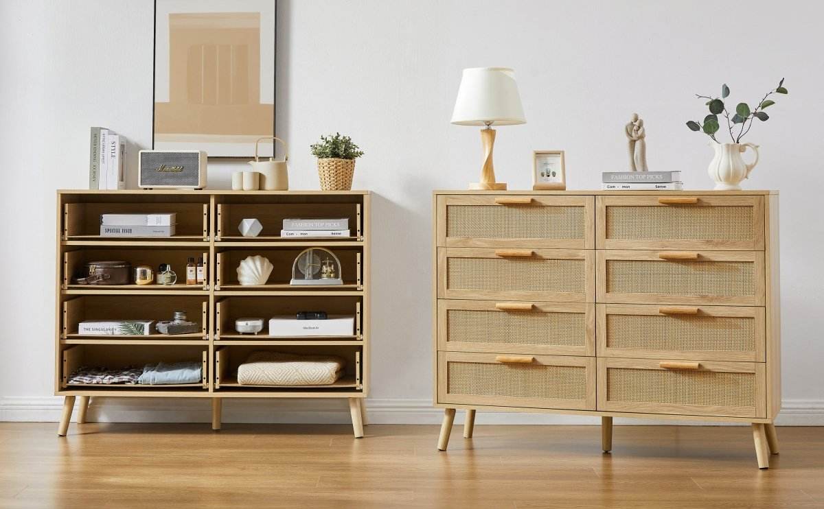 Natural Particleboard Cabinet With Rattan Drawers - Sleep Galleria