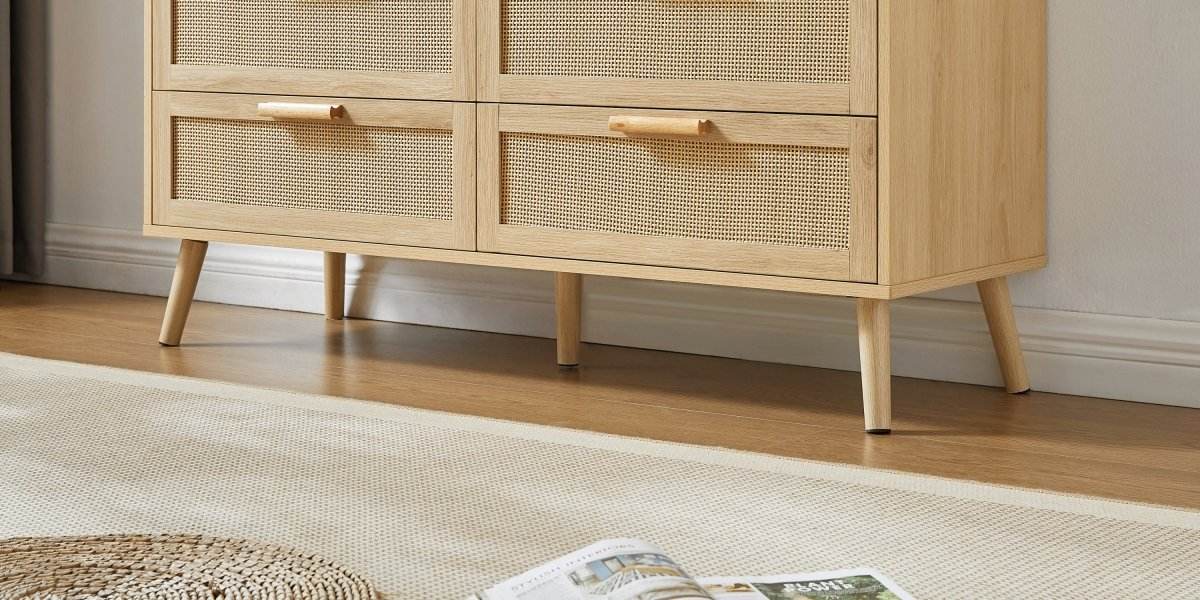 Natural Particleboard Cabinet With Rattan Drawers - Sleep Galleria