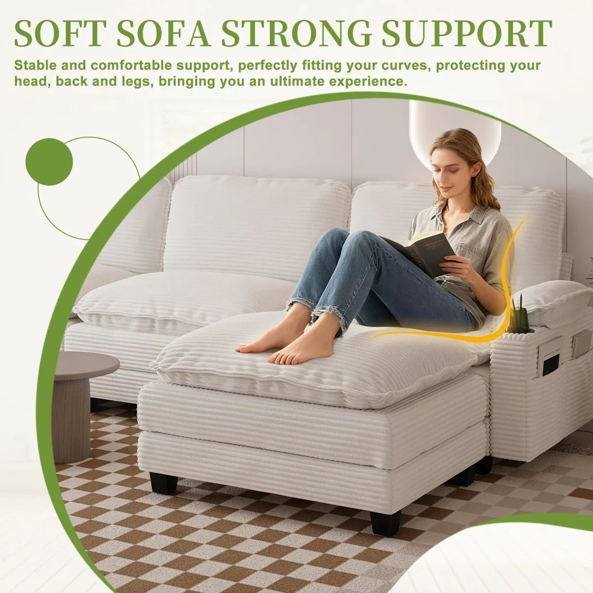 Oversized Corduroy 3-Seater Sofa With Ottoman - Omega Lifestyles