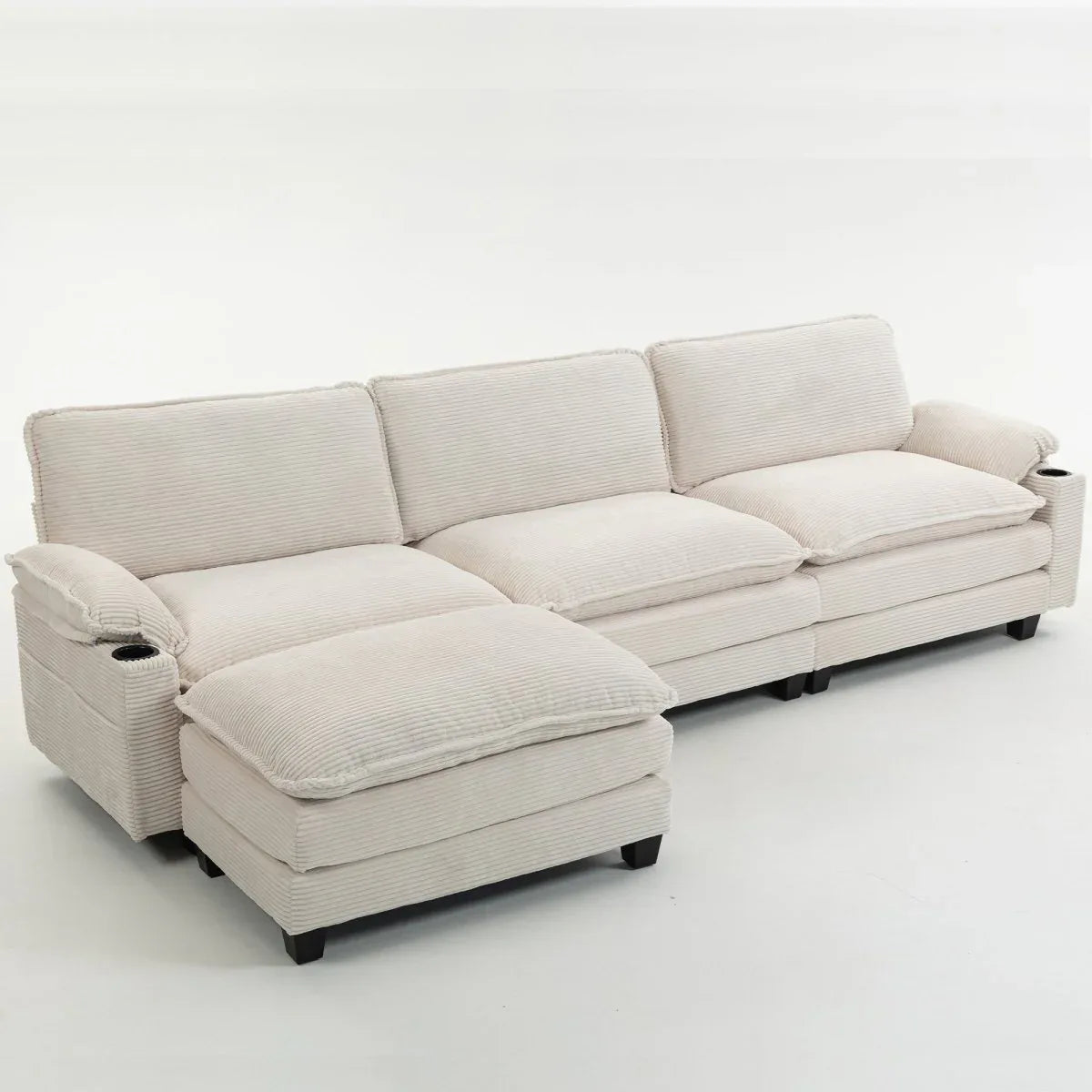 Oversized Corduroy 3-Seater Sofa With Ottoman - Omega Lifestyles