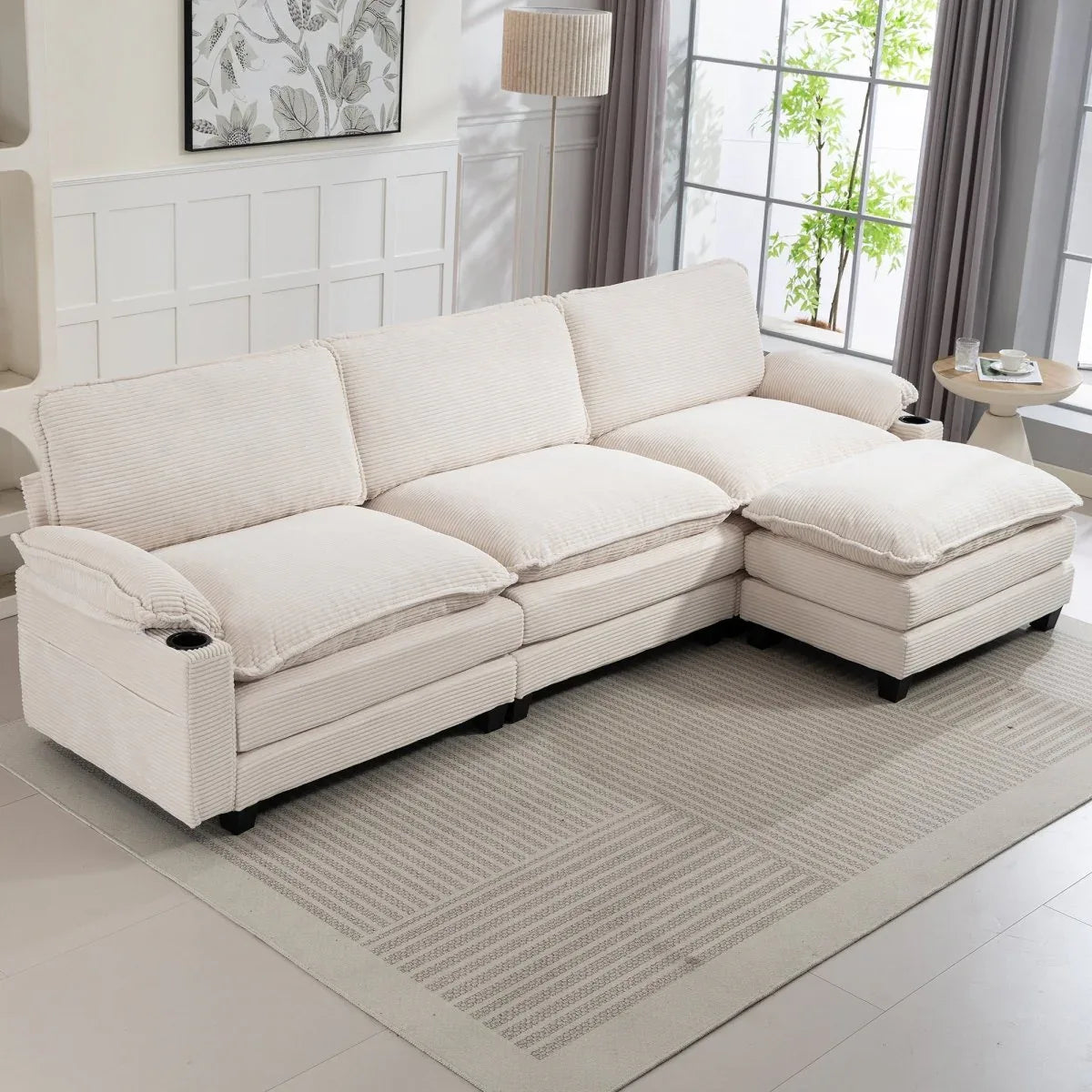 Oversized Corduroy 3-Seater Sofa With Ottoman - Omega Lifestyles