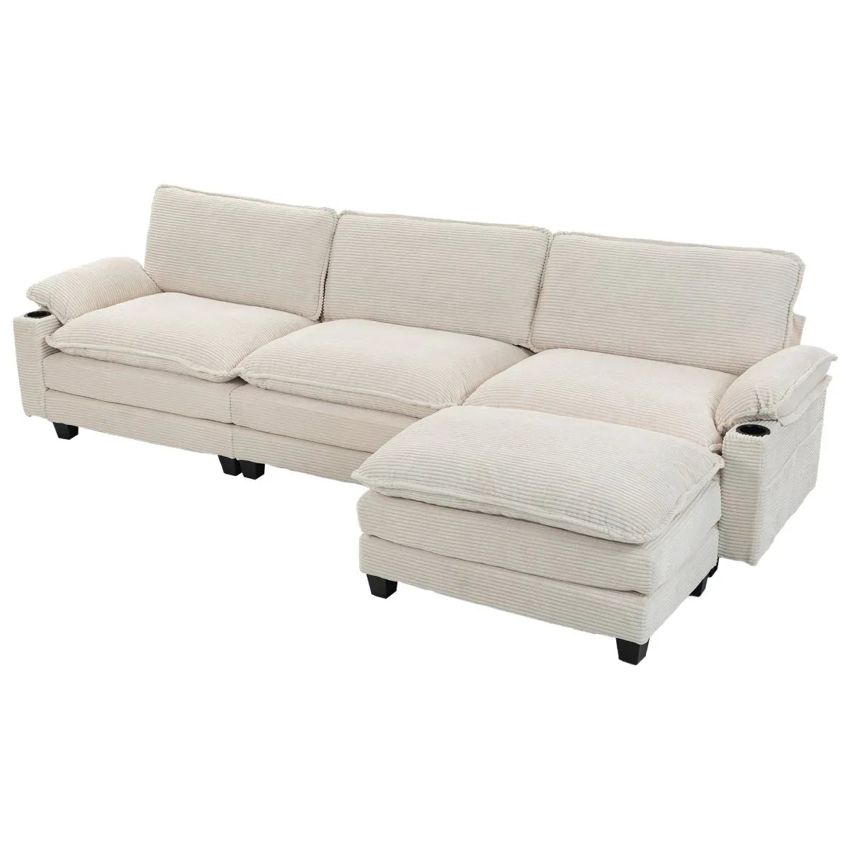 Oversized Corduroy 3-Seater Sofa With Ottoman - Omega Lifestyles