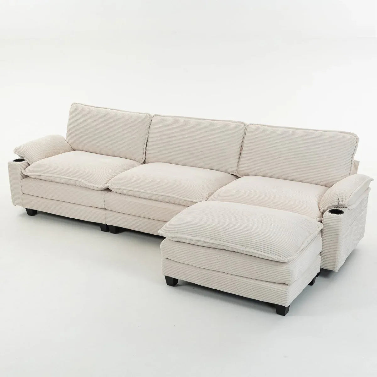 Oversized Corduroy 3-Seater Sofa With Ottoman - Omega Lifestyles