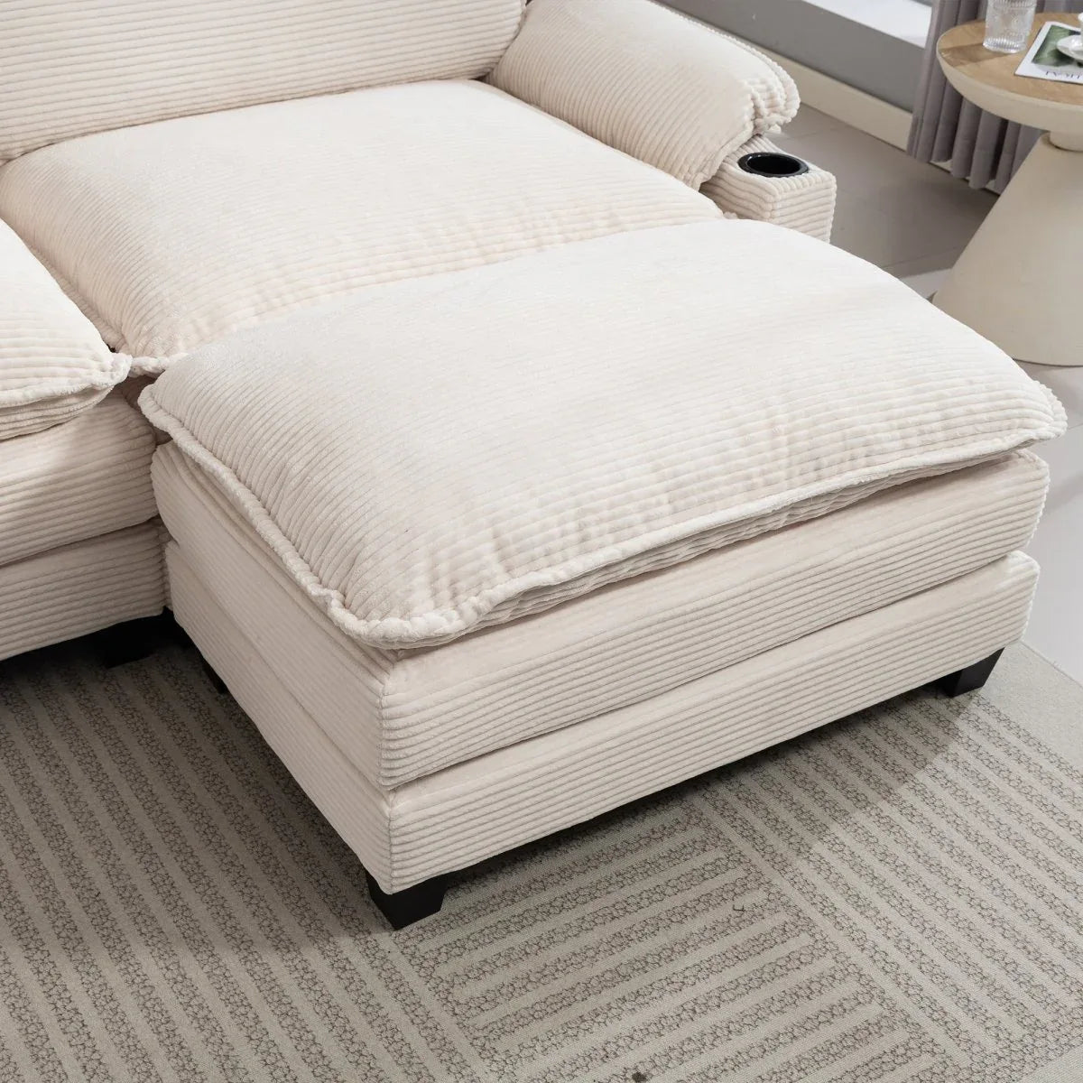 Oversized Corduroy 3-Seater Sofa With Ottoman - Omega Lifestyles