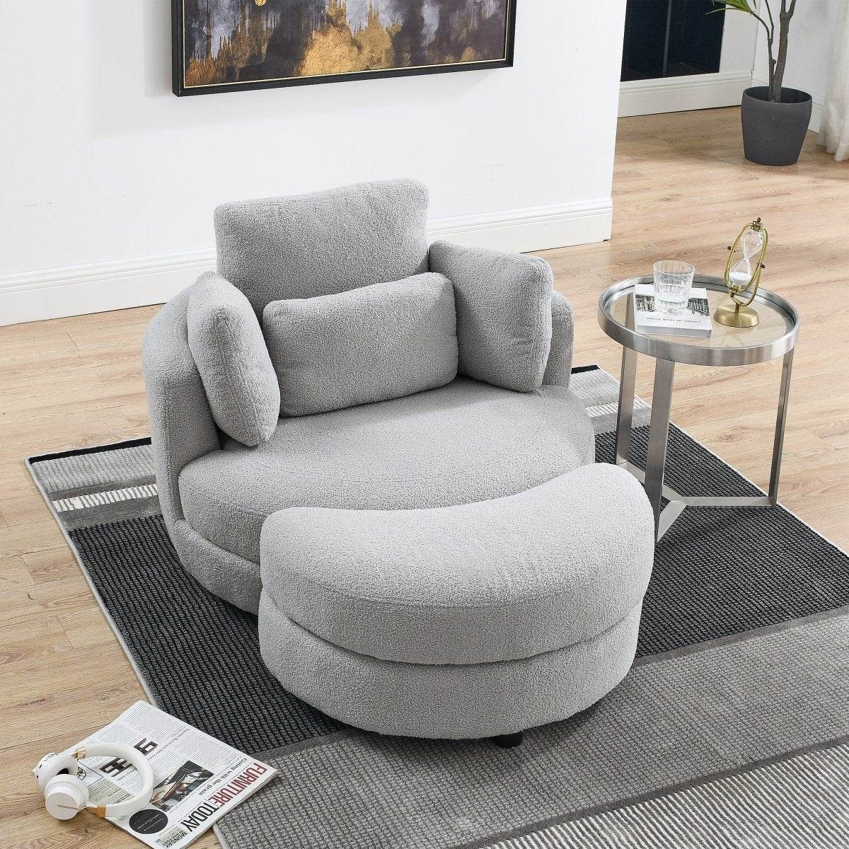 Oversized Plush Swivel Chair With Storage Ottoman - Sleep Galleria