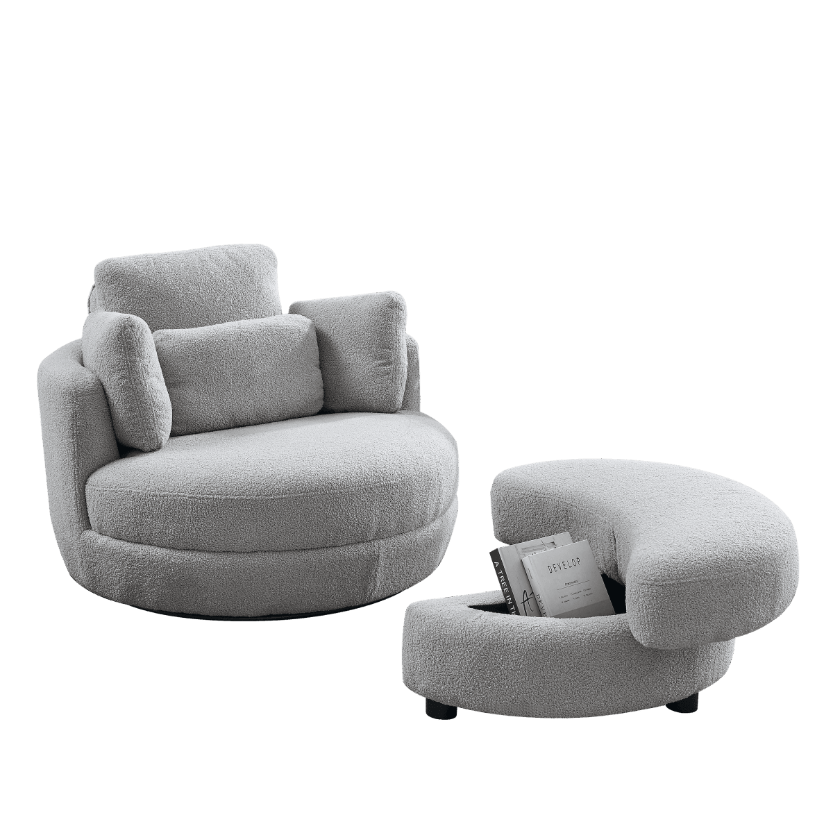 Oversized Plush Swivel Chair With Storage Ottoman - Sleep Galleria