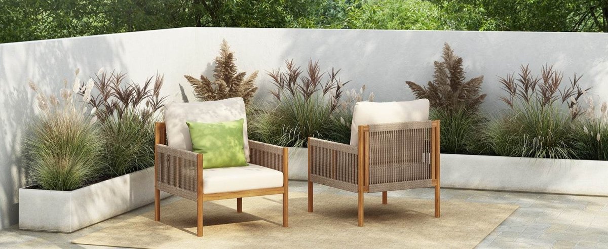 Set Of 2 Modern Outdoor Woven Lounge Chairs With Cushions - Sleep Galleria