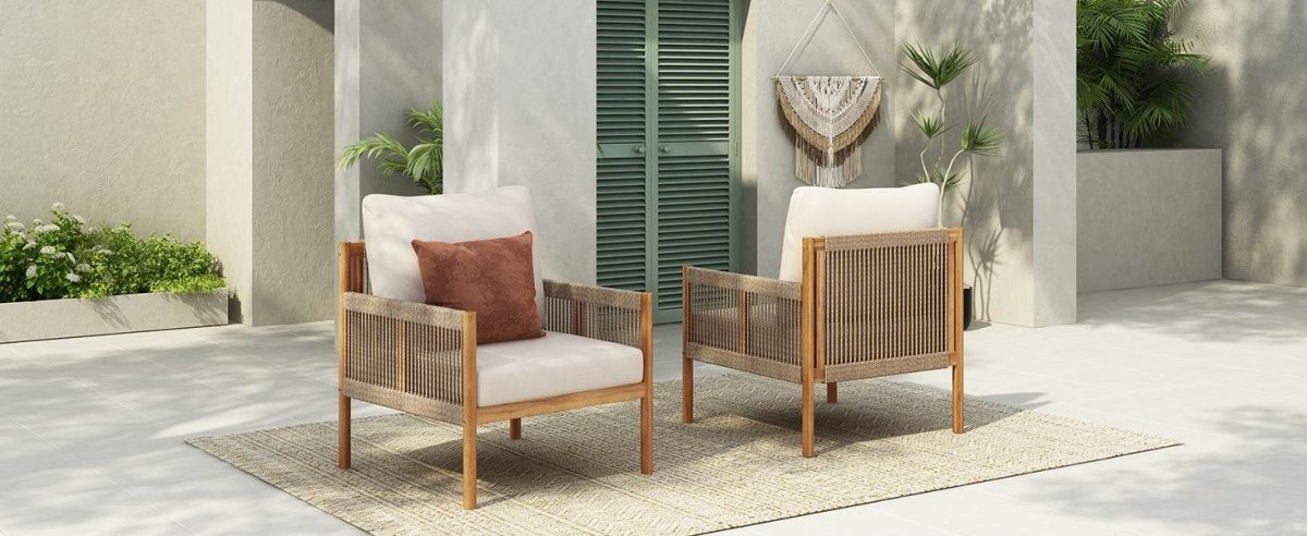 Set Of 2 Modern Outdoor Woven Lounge Chairs With Cushions - Sleep Galleria