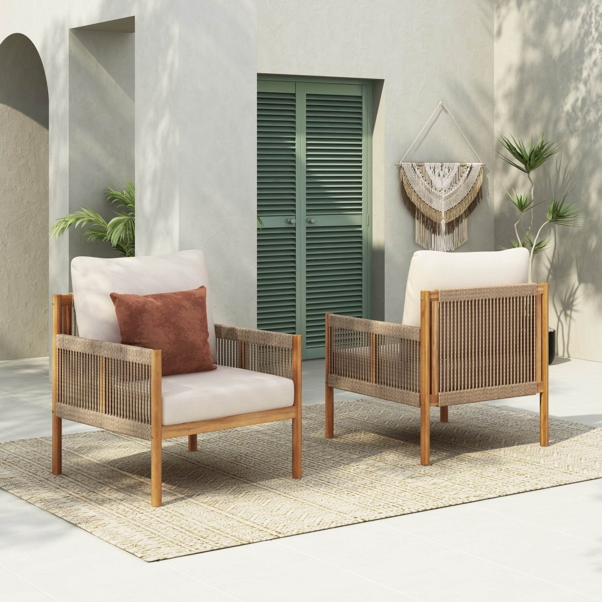 Set Of 2 Modern Outdoor Woven Lounge Chairs With Cushions - Sleep Galleria
