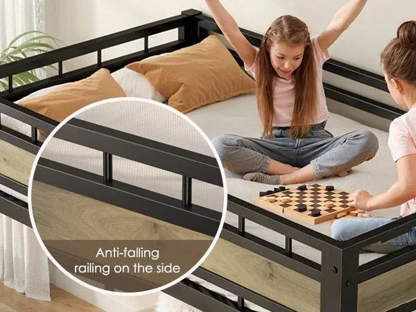 Twin Industrial Metal Low Loft Bunk Bed With Stairs Guardrail - Omega Lifestyles