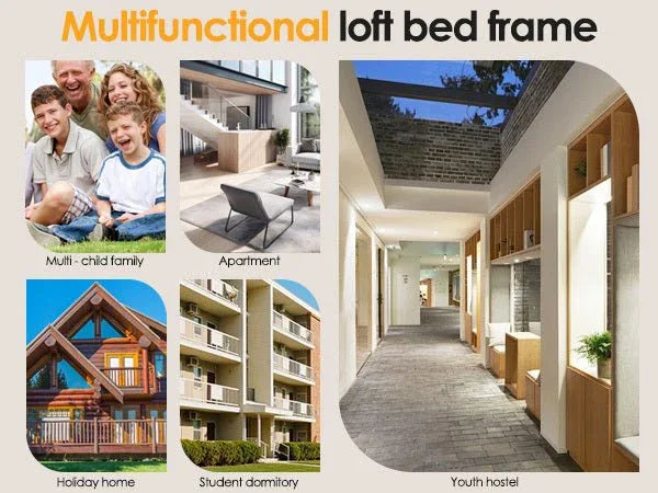 Twin Industrial Metal Low Loft Bunk Bed With Stairs Guardrail - Omega Lifestyles