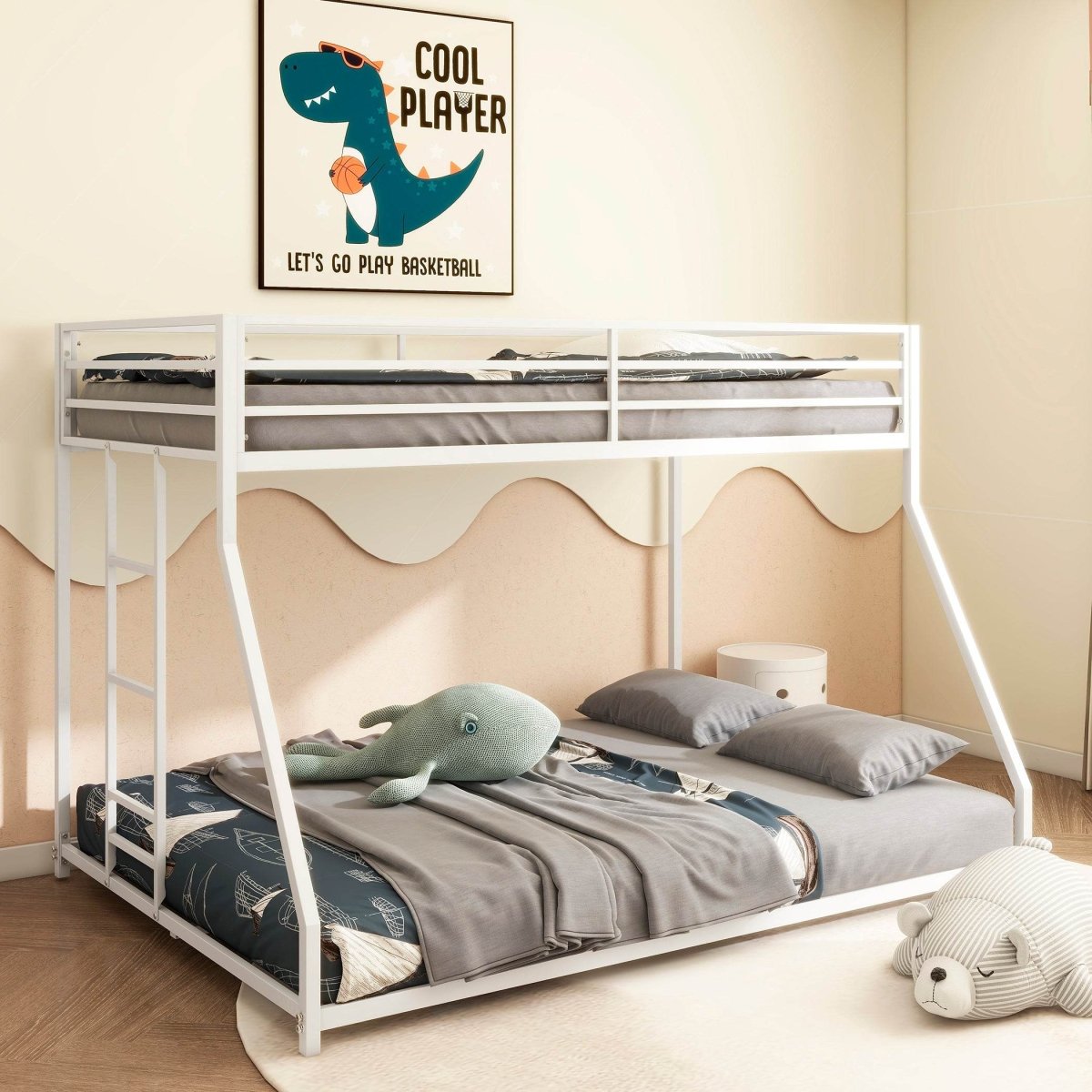 Twin Over Full Metal Bunk Bed White With Guardrails - Slumberine - Omega Lifestyles
