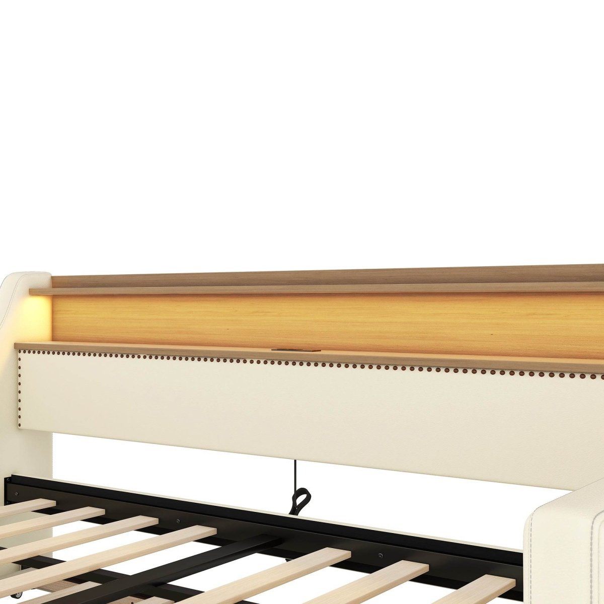 Twin PU Leather Daybed With Trundle Charging Station And LED Light - Sleep Galleria