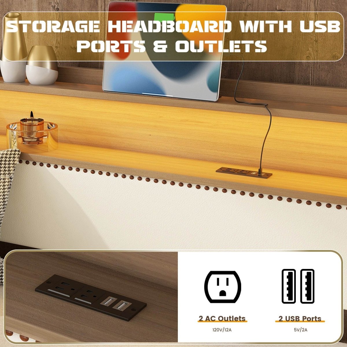 Twin PU Leather Daybed With Trundle Charging Station And LED Light - Sleep Galleria