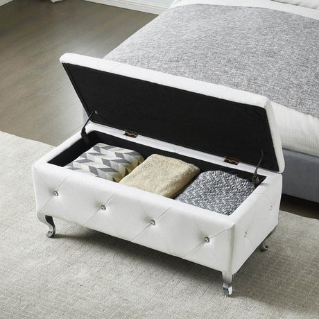 Upholstered Faux Leather Storage Bench With Crystal Buttons - Sleep Galleria