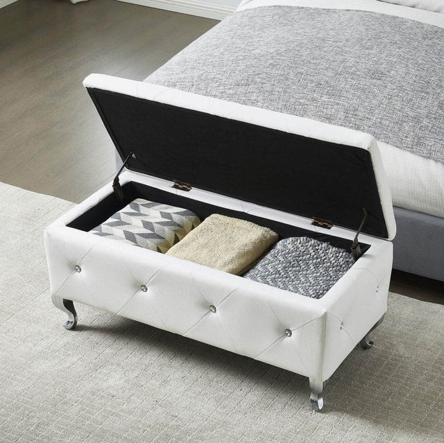 Upholstered Faux Leather Storage Bench With Crystal Buttons - Sleep Galleria