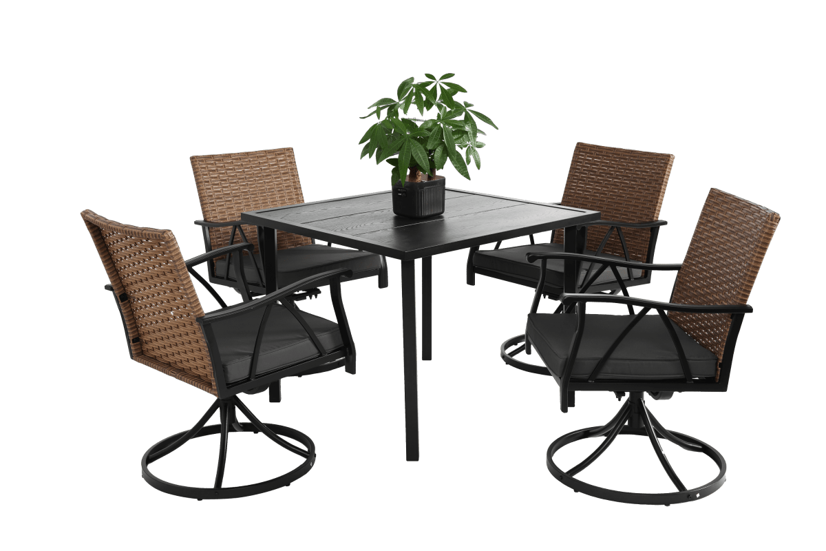 5 Piece Outdoor Wicker Patio Dining Set With Swivel Rocker Chairs - Somnio - Omega Lifestyles