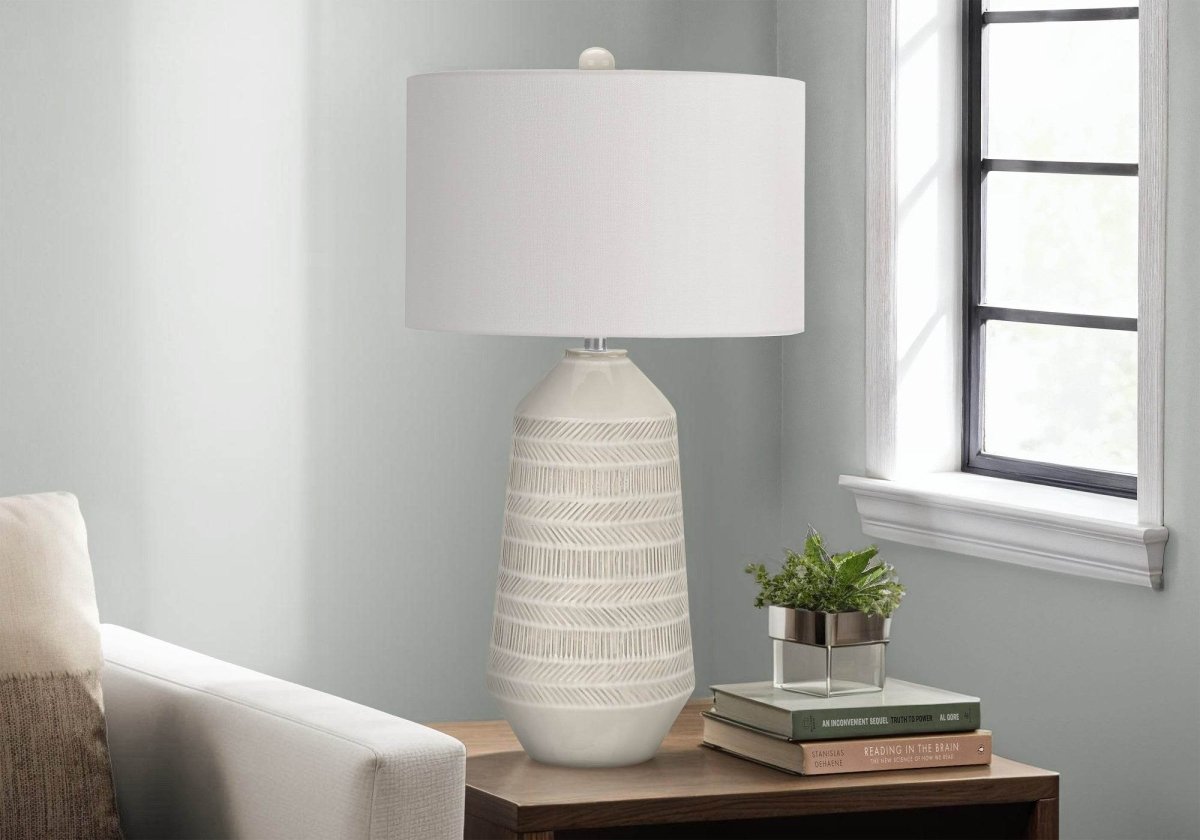 Contemporary Cream Ceramic Table Lamp With Ivory Shade - Sleep Galleria