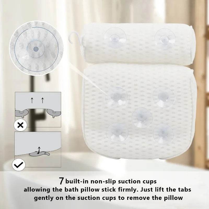 Ergonomic Air Mesh Bath Pillow with Non-Slip Suction Cups - Sleep Galleria