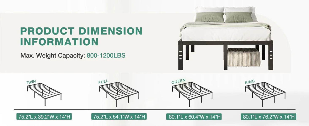 Heavy Duty 14-Inch Metal Platform Bed Frame with Storage - Omega Lifestyles