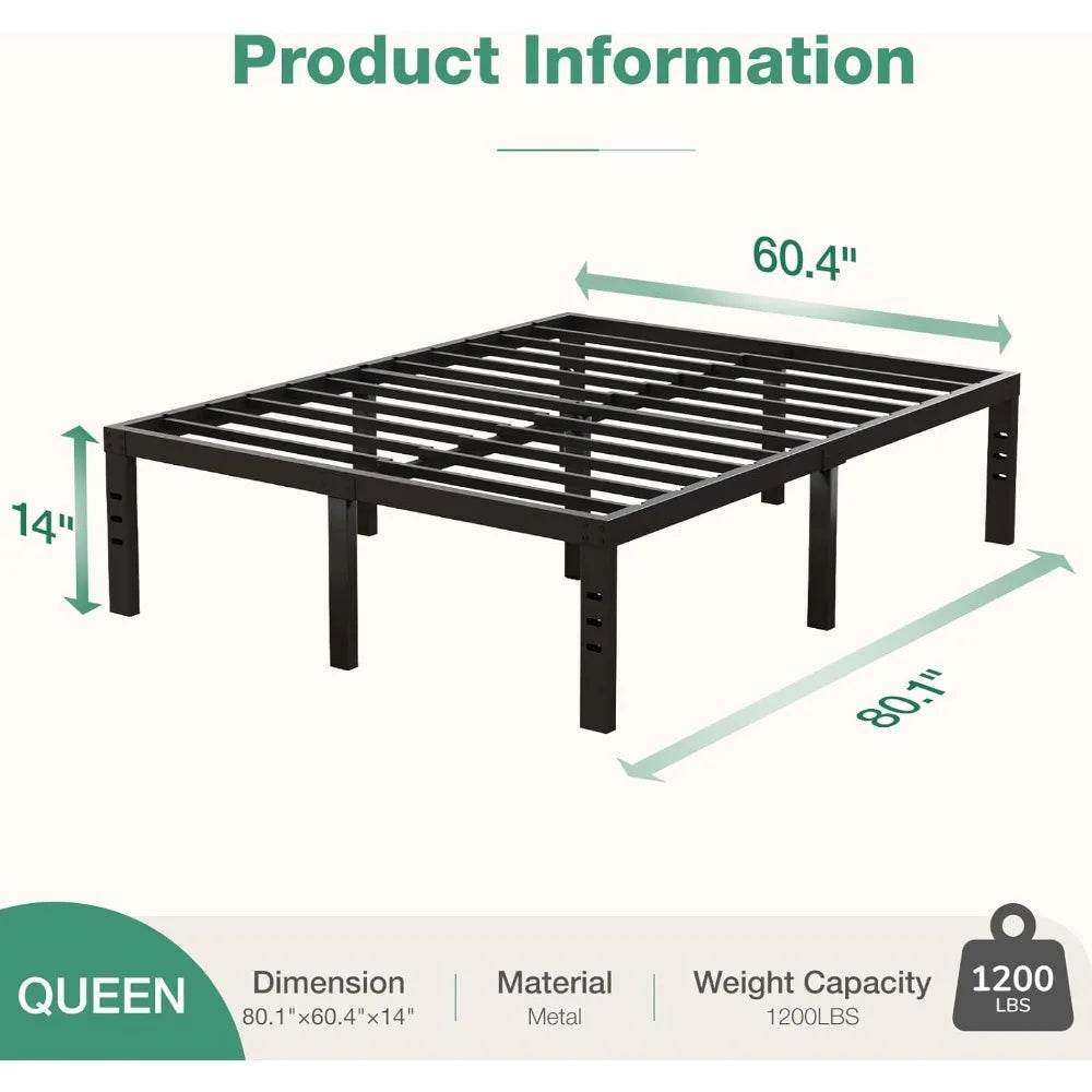 Heavy Duty 14-Inch Metal Platform Bed Frame with Storage - Omega Lifestyles