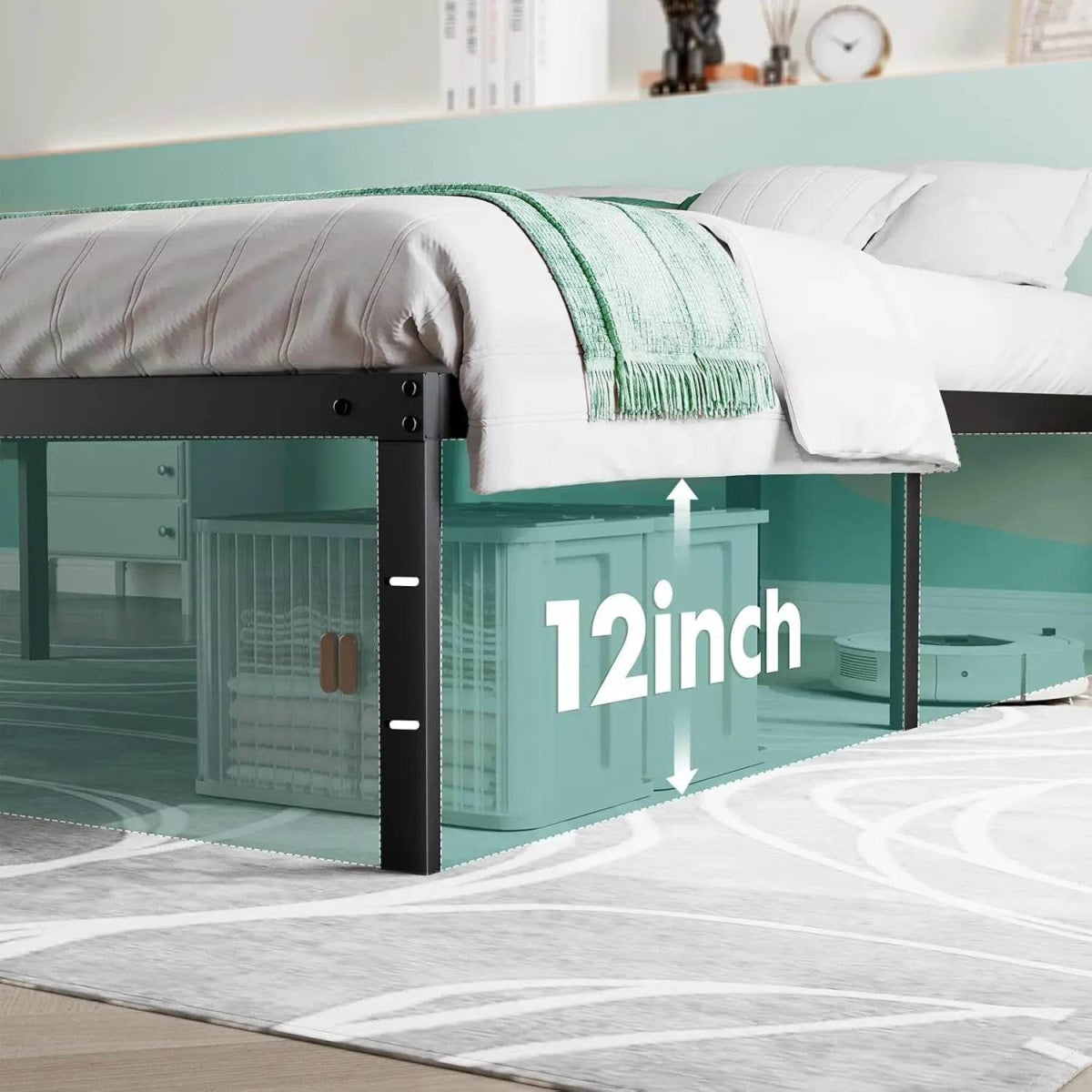 Heavy-Duty Metal Platform Bed Frame with Elevated Storage - Omega Lifestyles