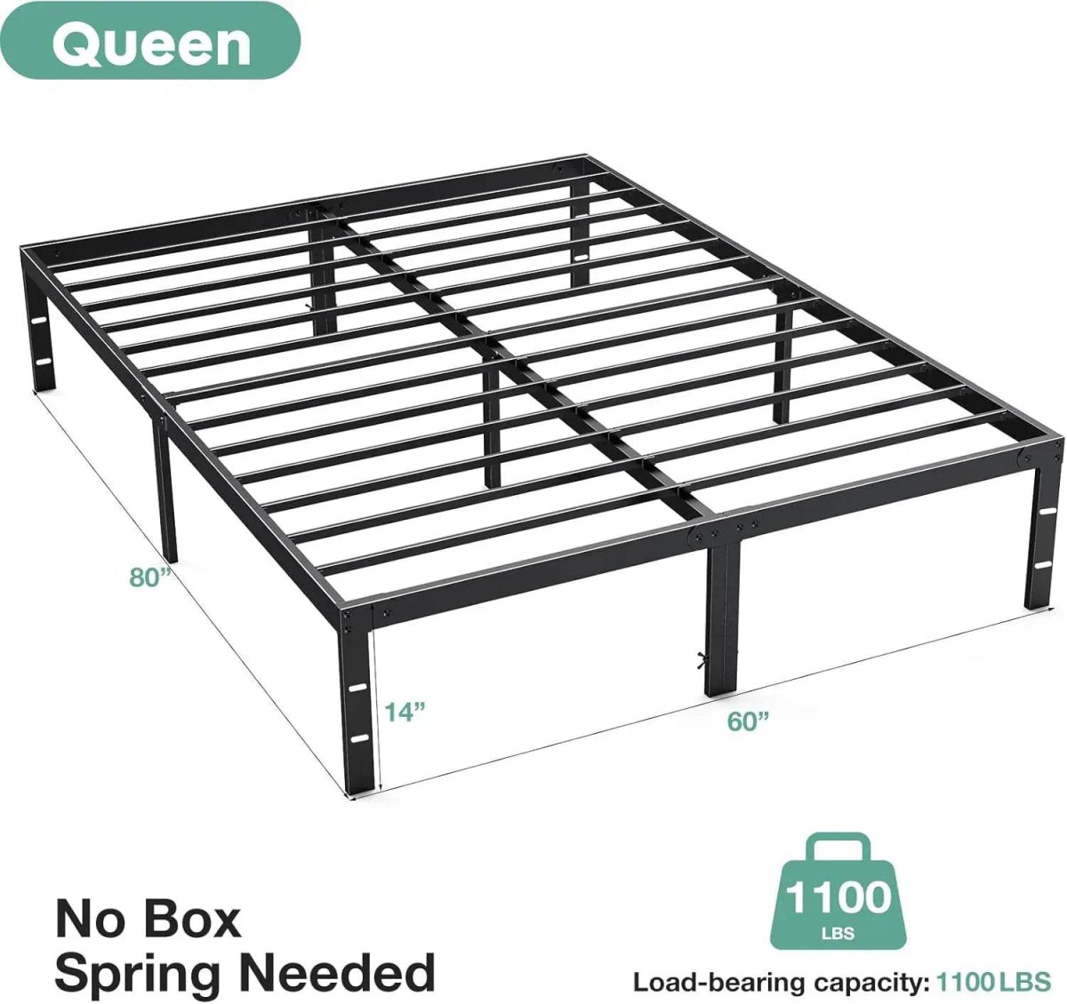 Heavy-Duty Metal Platform Bed Frame with Elevated Storage - Omega Lifestyles
