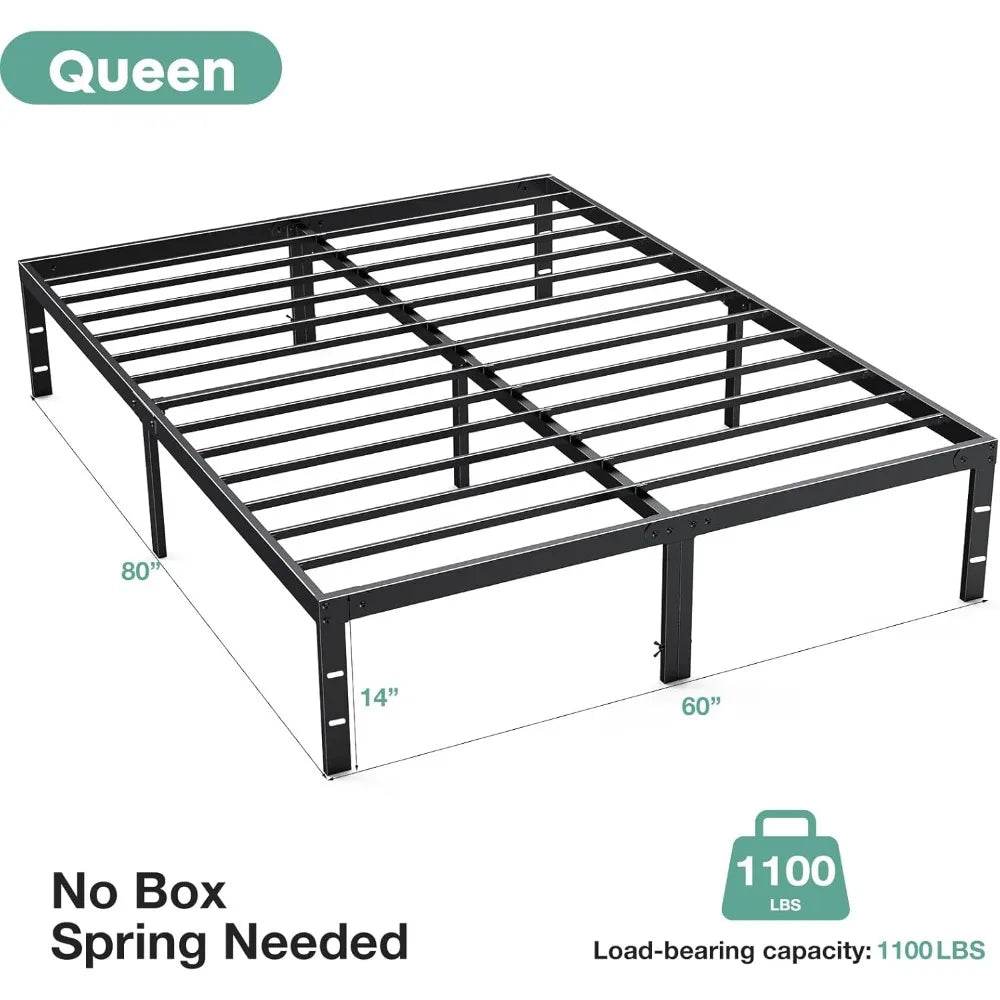 Heavy-Duty Metal Platform Bed Frame with Elevated Storage - Omega Lifestyles