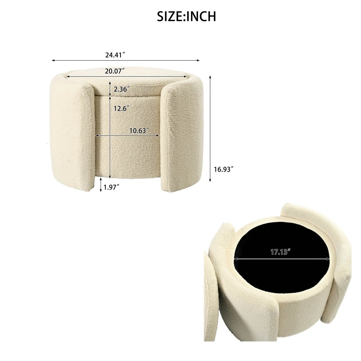 Round Storage Ottoman Soft Teddy Wool Footstool - Omega Lifestyles