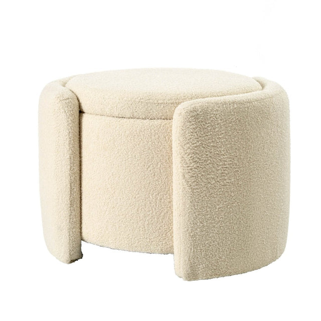Round Storage Ottoman Soft Teddy Wool Footstool - Omega Lifestyles