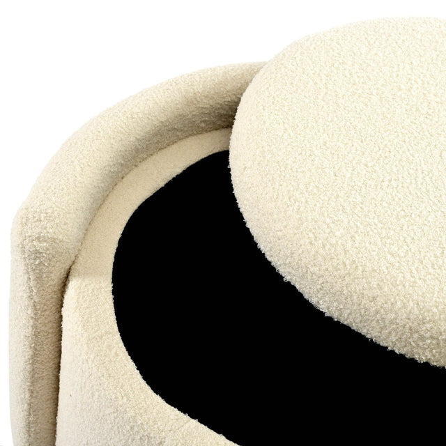 Round Storage Ottoman Soft Teddy Wool Footstool - Omega Lifestyles