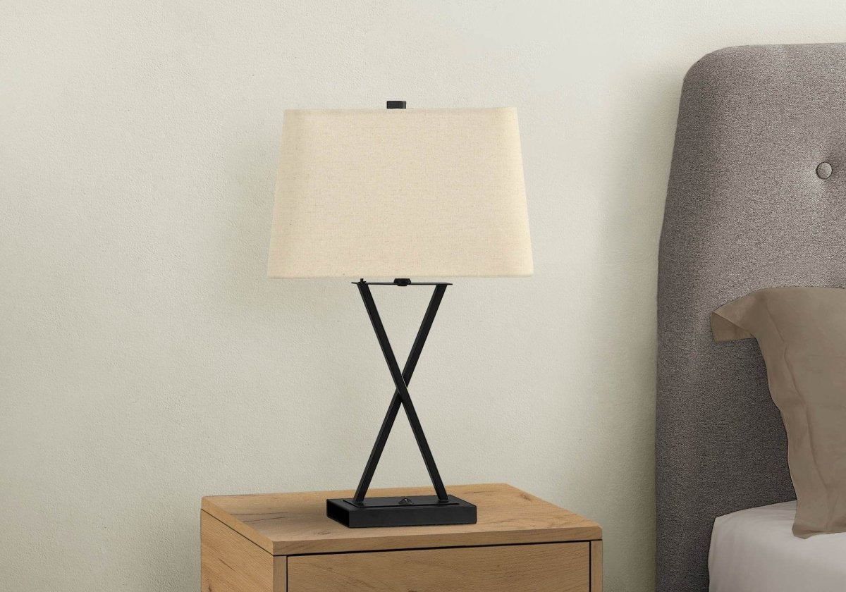 Transitional Black Metal USB Port Table Lamp - Sleep Galleria