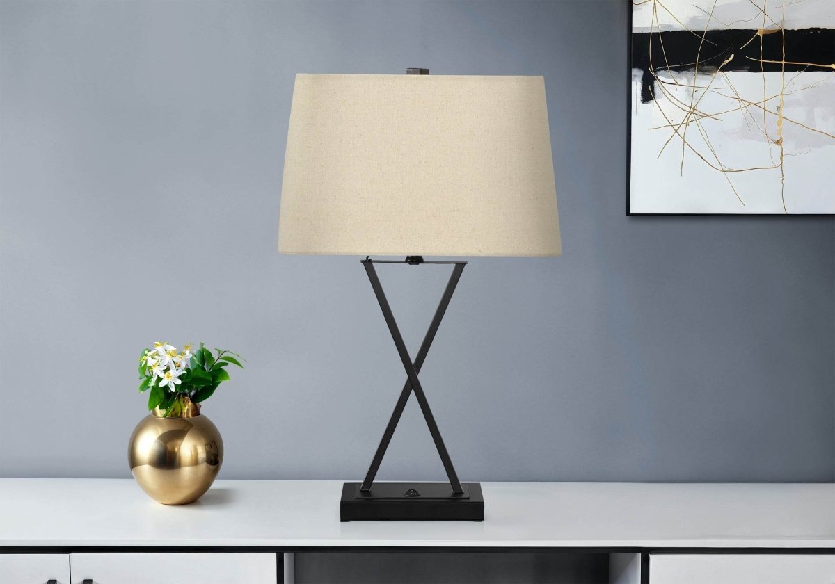 Transitional Black Metal USB Port Table Lamp - Sleep Galleria