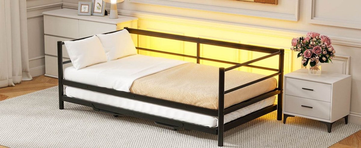 Twin Metal Daybed With LED Lighting And Adjustable Trundle - Sleep Galleria