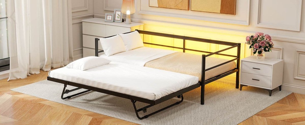 Twin Metal Daybed With LED Lighting And Adjustable Trundle - Sleep Galleria